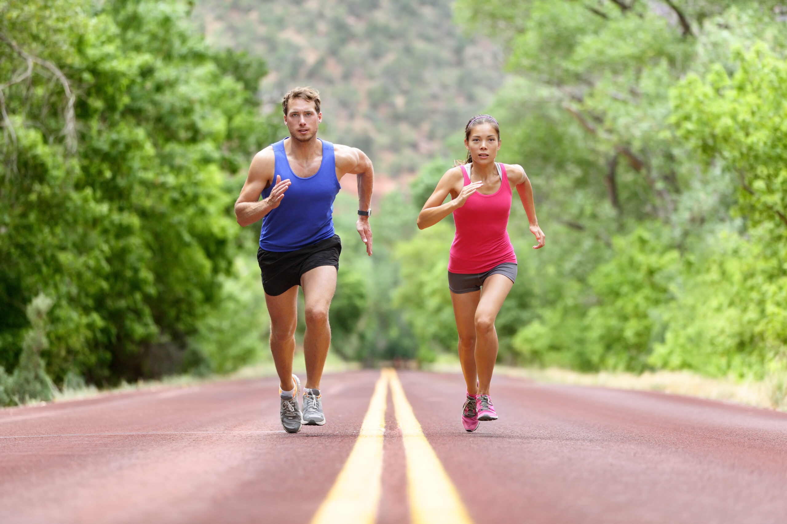 Man and woman running